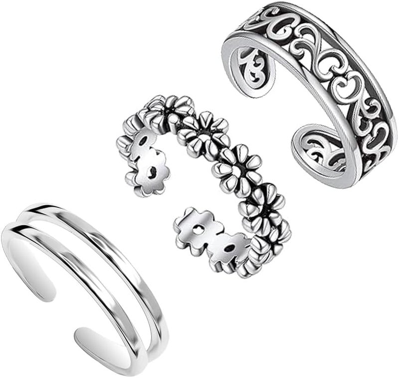 LeCalla 925 Sterling Silver Minimalist Toe Rings Set of Toe Ring Lightweight Simple Antique Open Adjustable Toe-Rings Beach Foot Jewelry Set for Women - Image 1